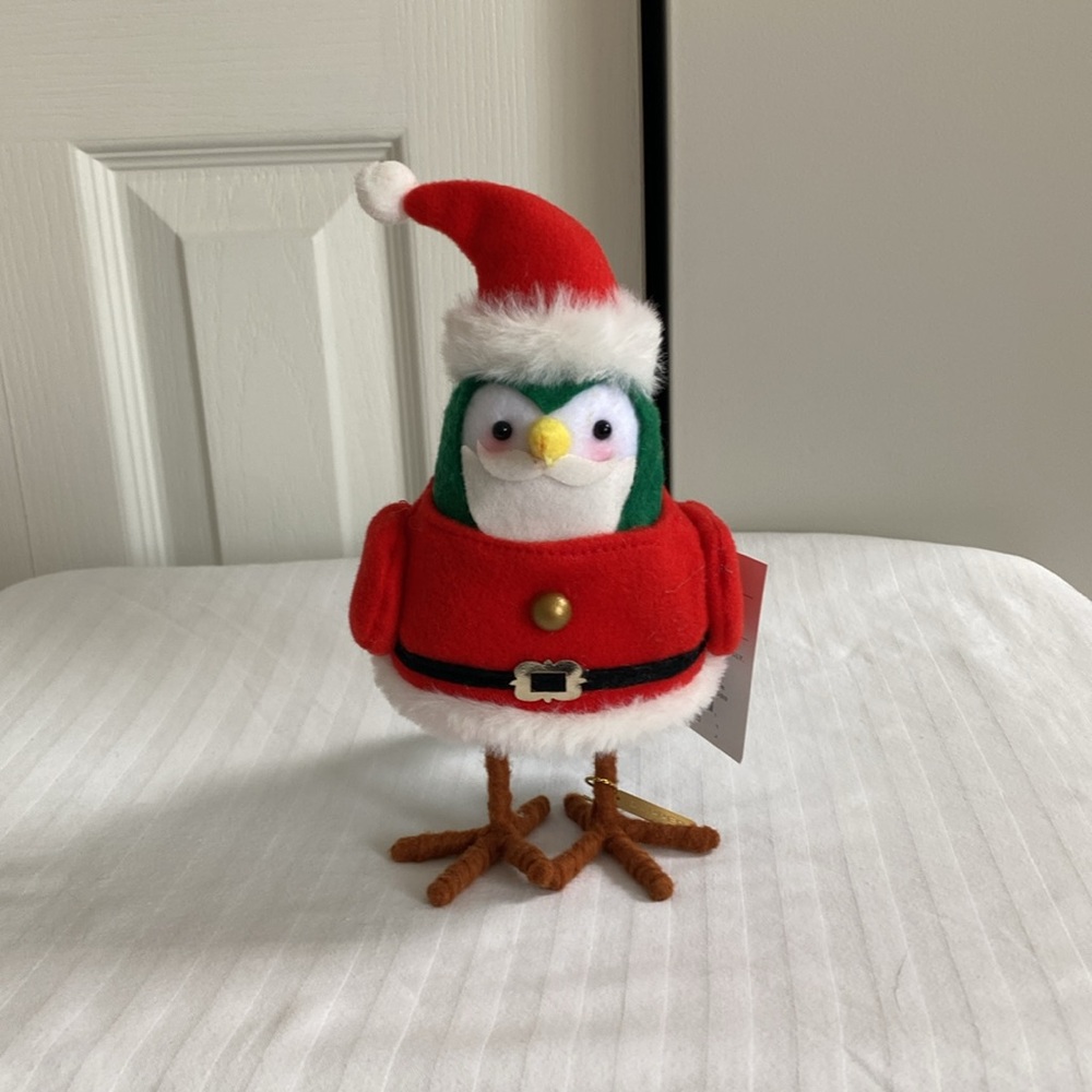 6.75" Featherly Friends Fabric Bird Christmas Figurine Dressed as Santa Claus